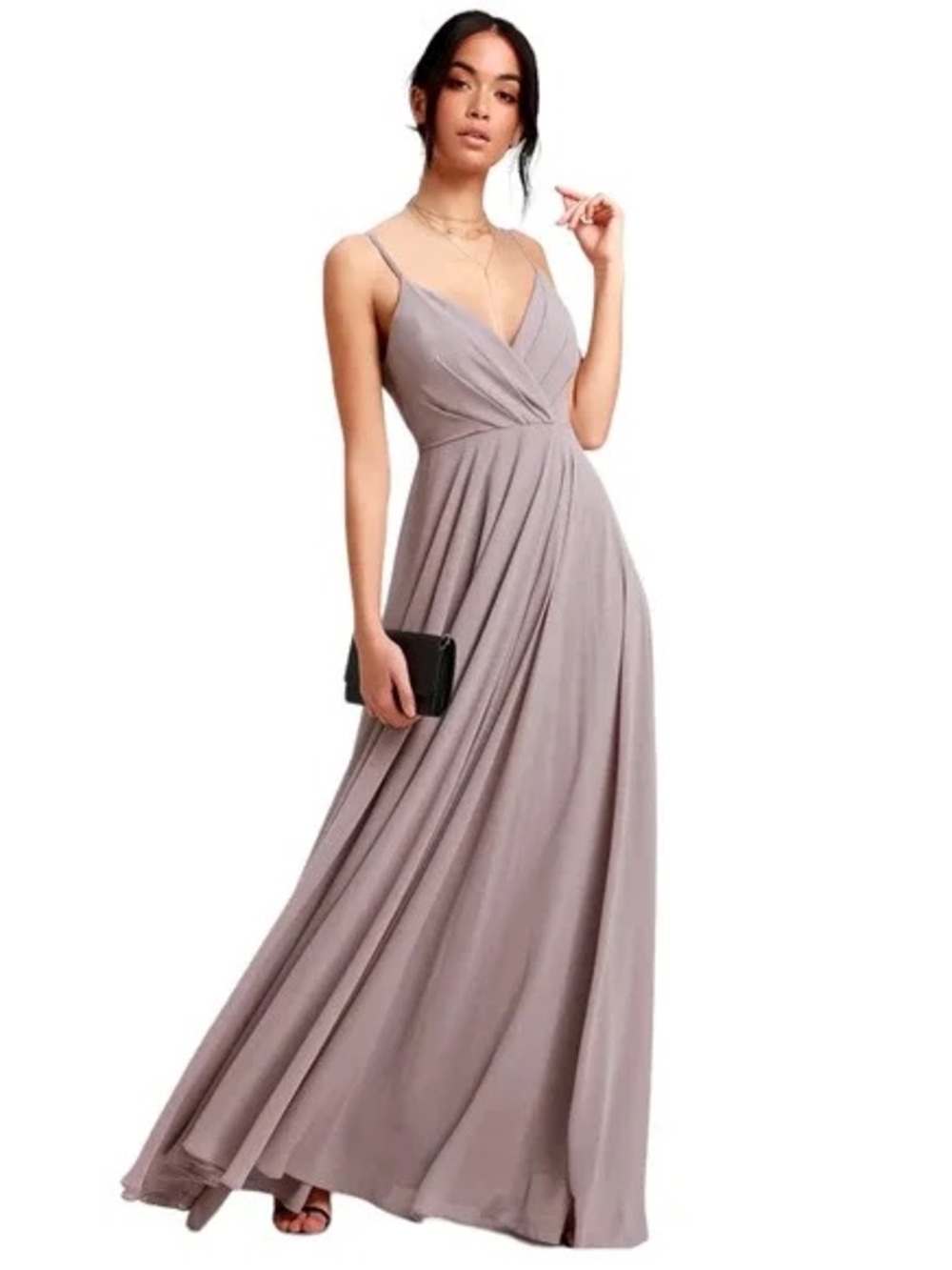 Lulu's Dusty Mauve Wrap-Style Spaghetti Strap Maxi Dress